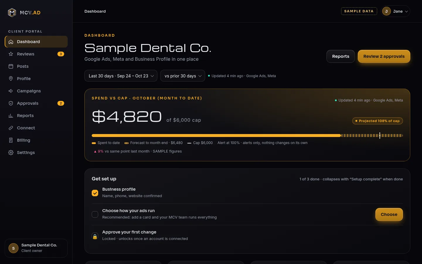 MCV.AD portal dashboard mockup